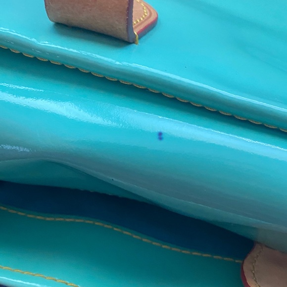 Dooney & Bourke Aqua Patent Leather Tote with Tan Straps - Picture 6 of 13